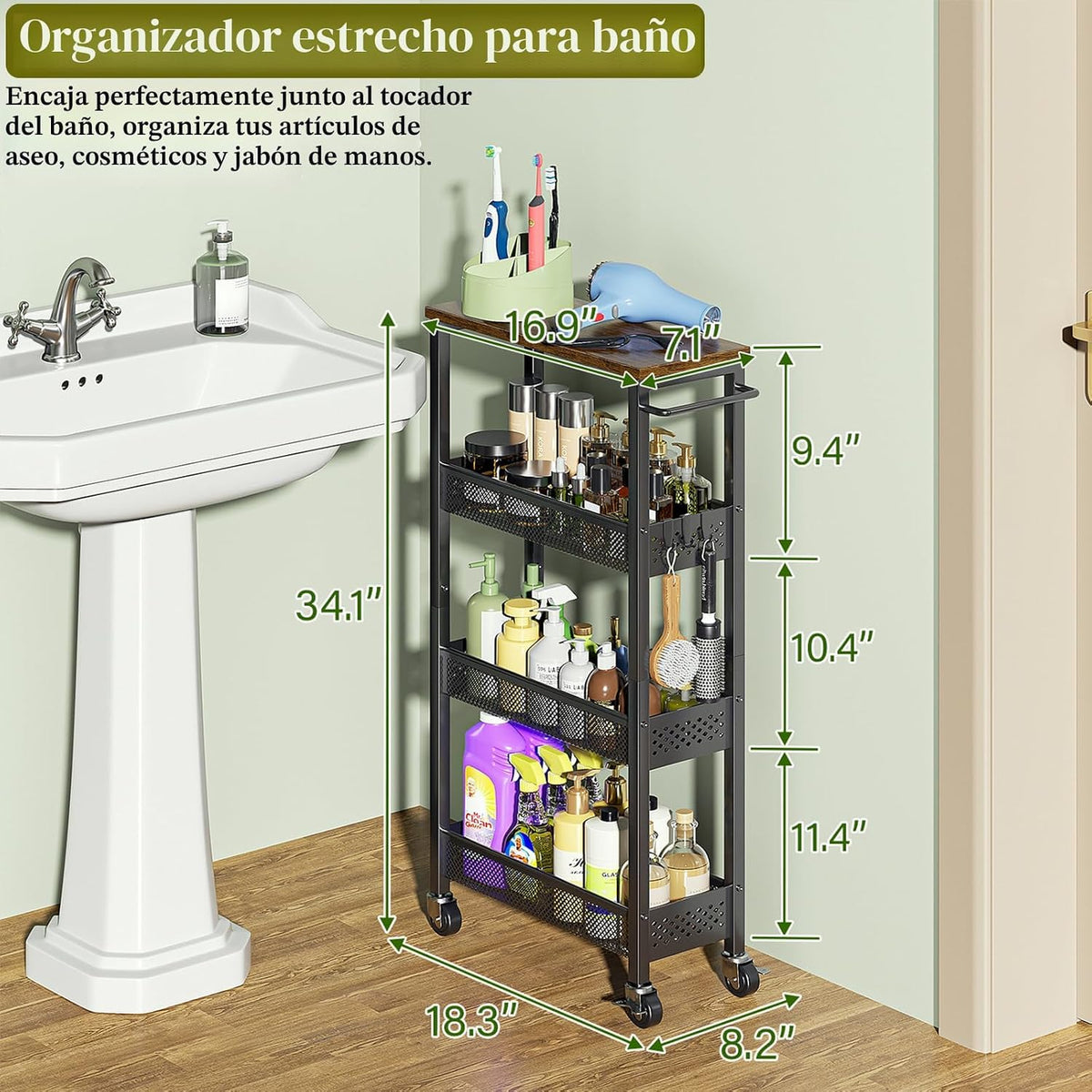 OKZEST Carrito de almacenamiento delgado de 4 niveles para cocina |...