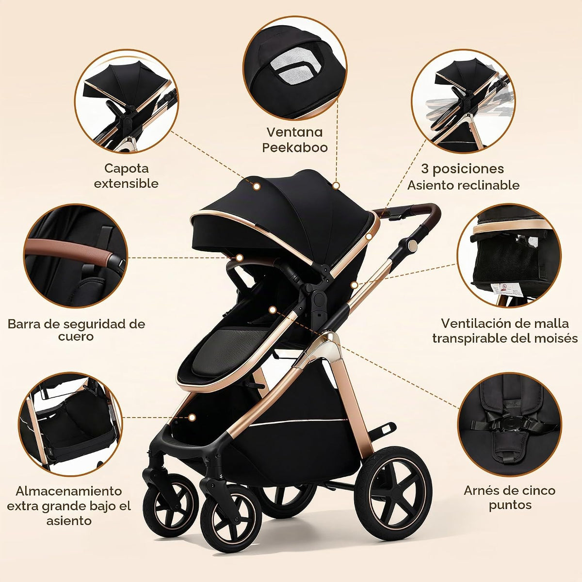 Cochecito de bebé convertible 2 en 1, asiento reclinable reversible...