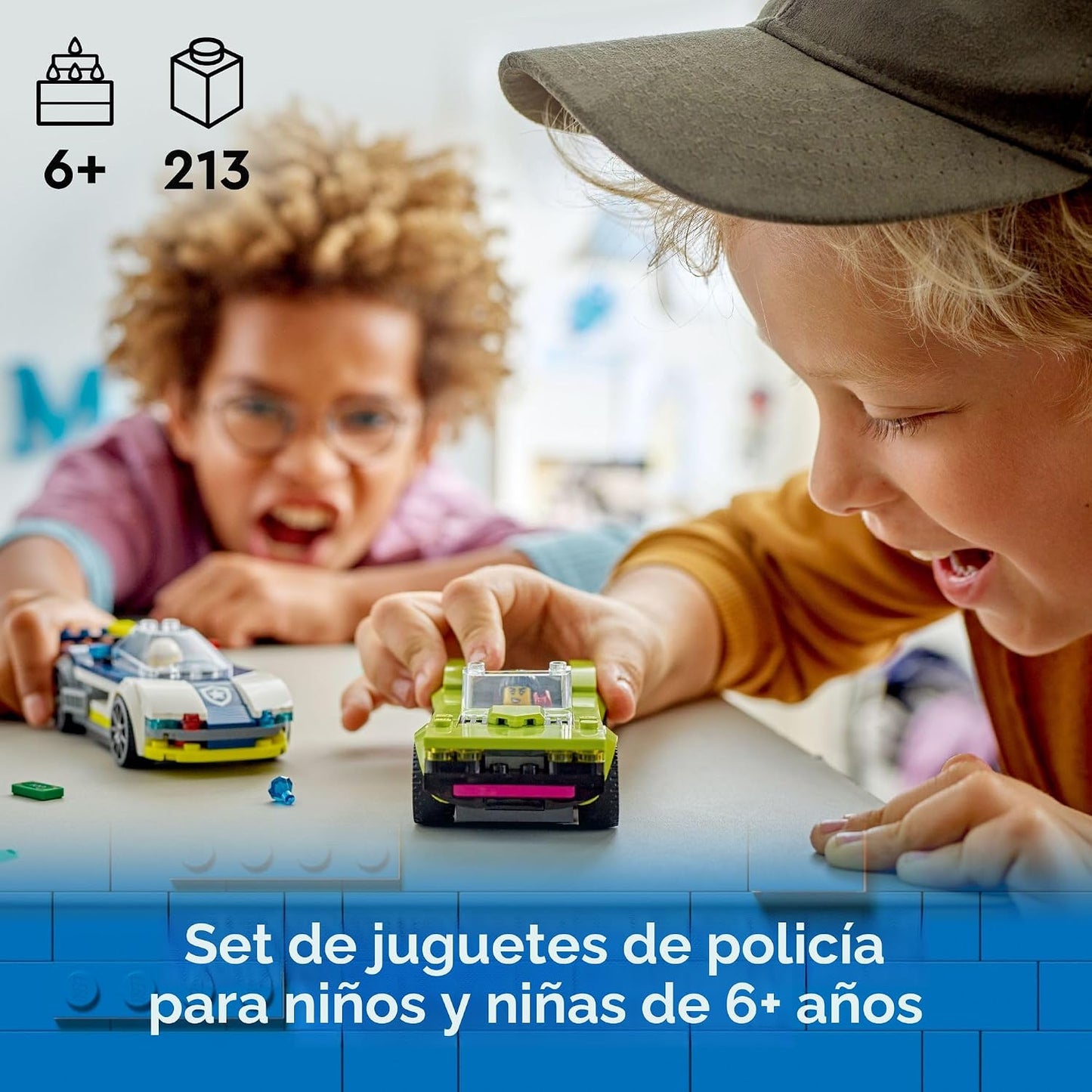 LEGO Coche de policía de la ciudad y persecución de autos musculare...