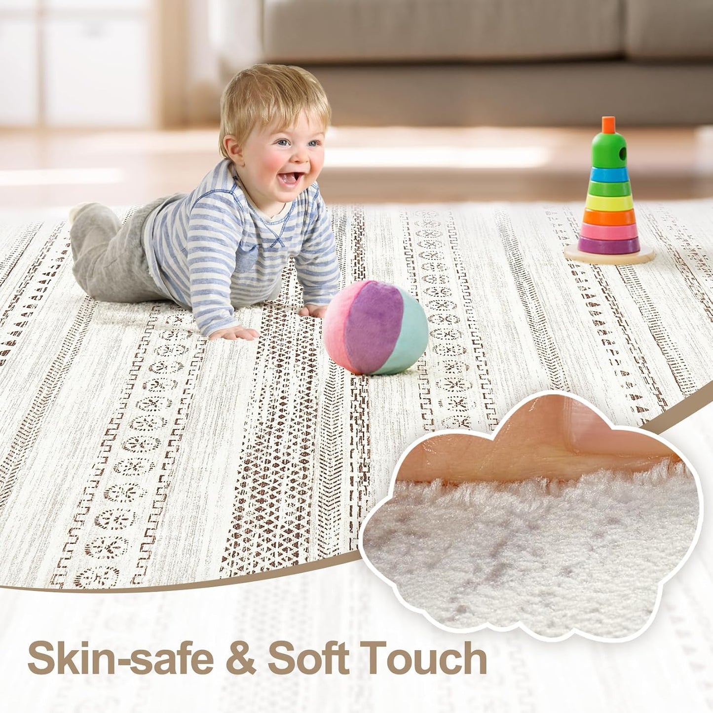 Alfombra de Área para Sala de Estar - 5X8 Lavable Boho Granja Bohem...