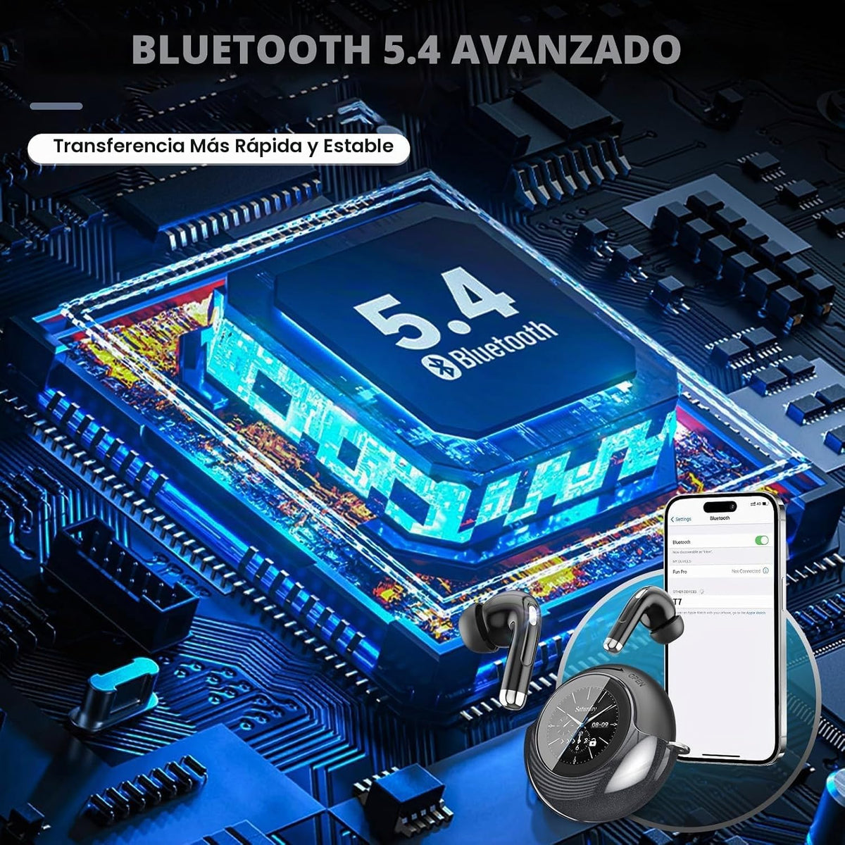TRAUSI Auriculares inalámbricos con pantalla táctil inteligente y f...