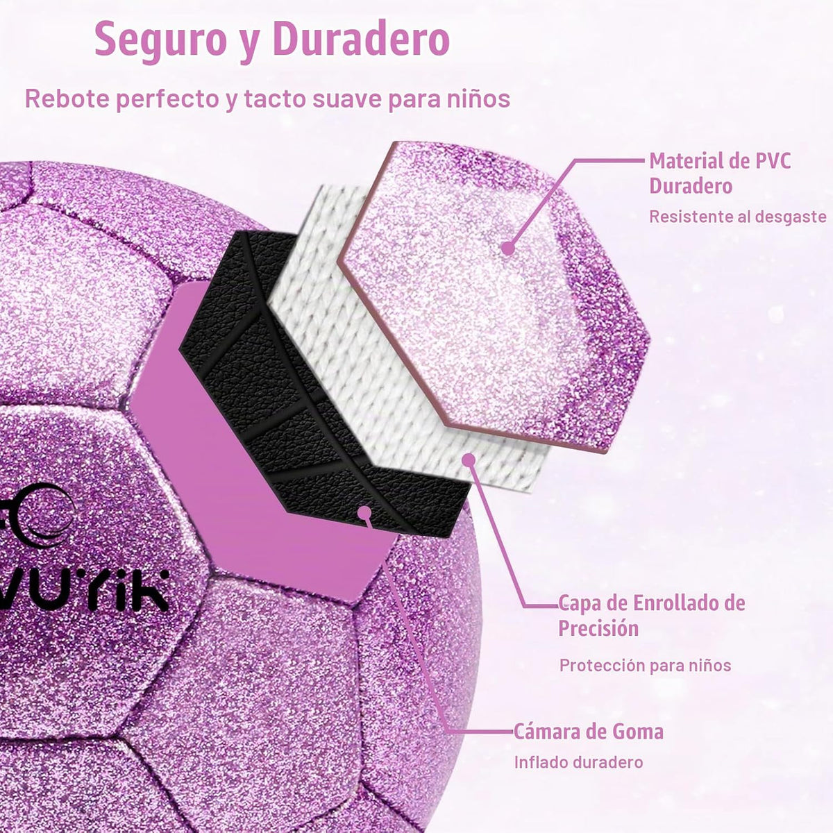 OKWUYiK Balón de fútbol de talla 3, 4, 5, con purpurina rosa, dorad...