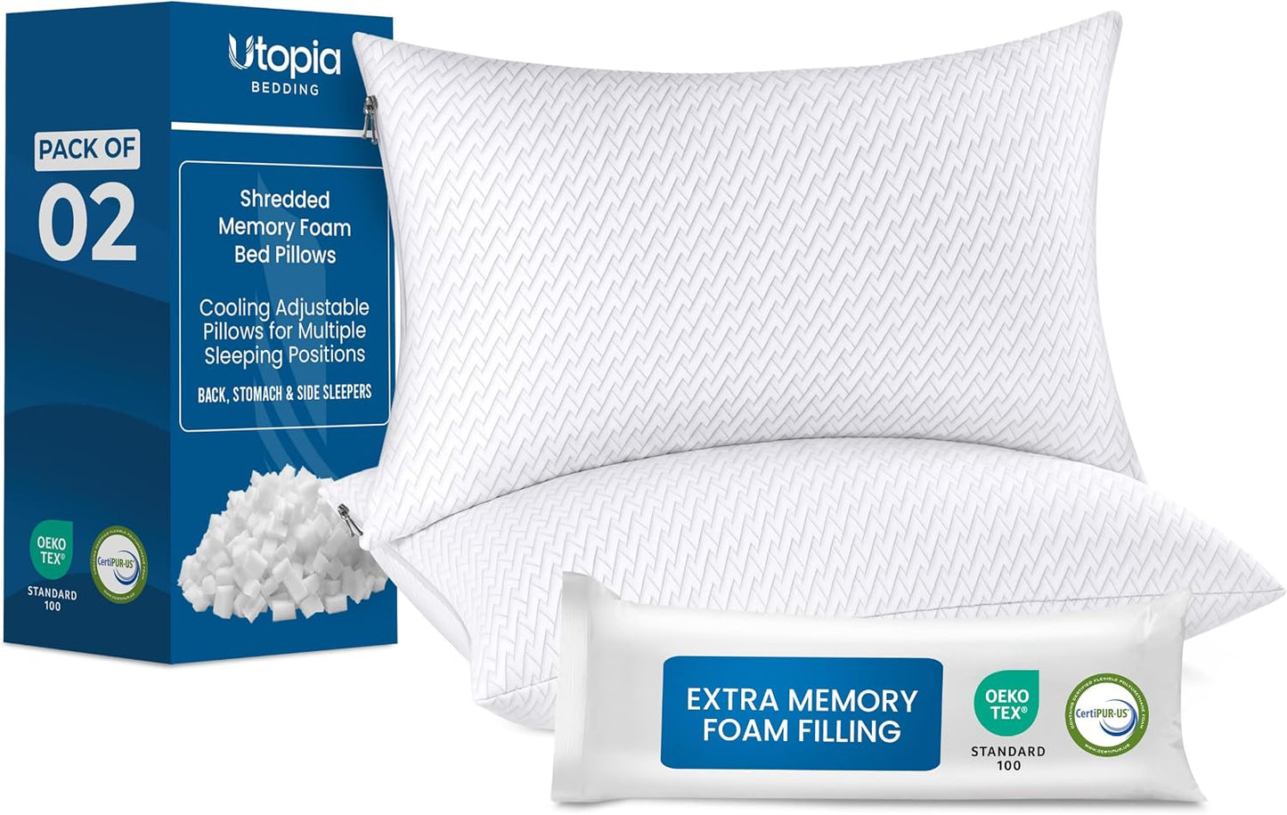 Utopia Bedding Almohadas de espuma viscoelástica trituradas (Queen)...