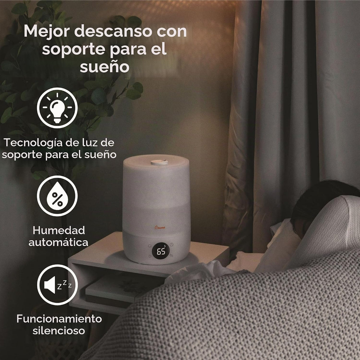 Crane Humidificador 3 en 1 ultra silencioso, difusor de aroma de ac...