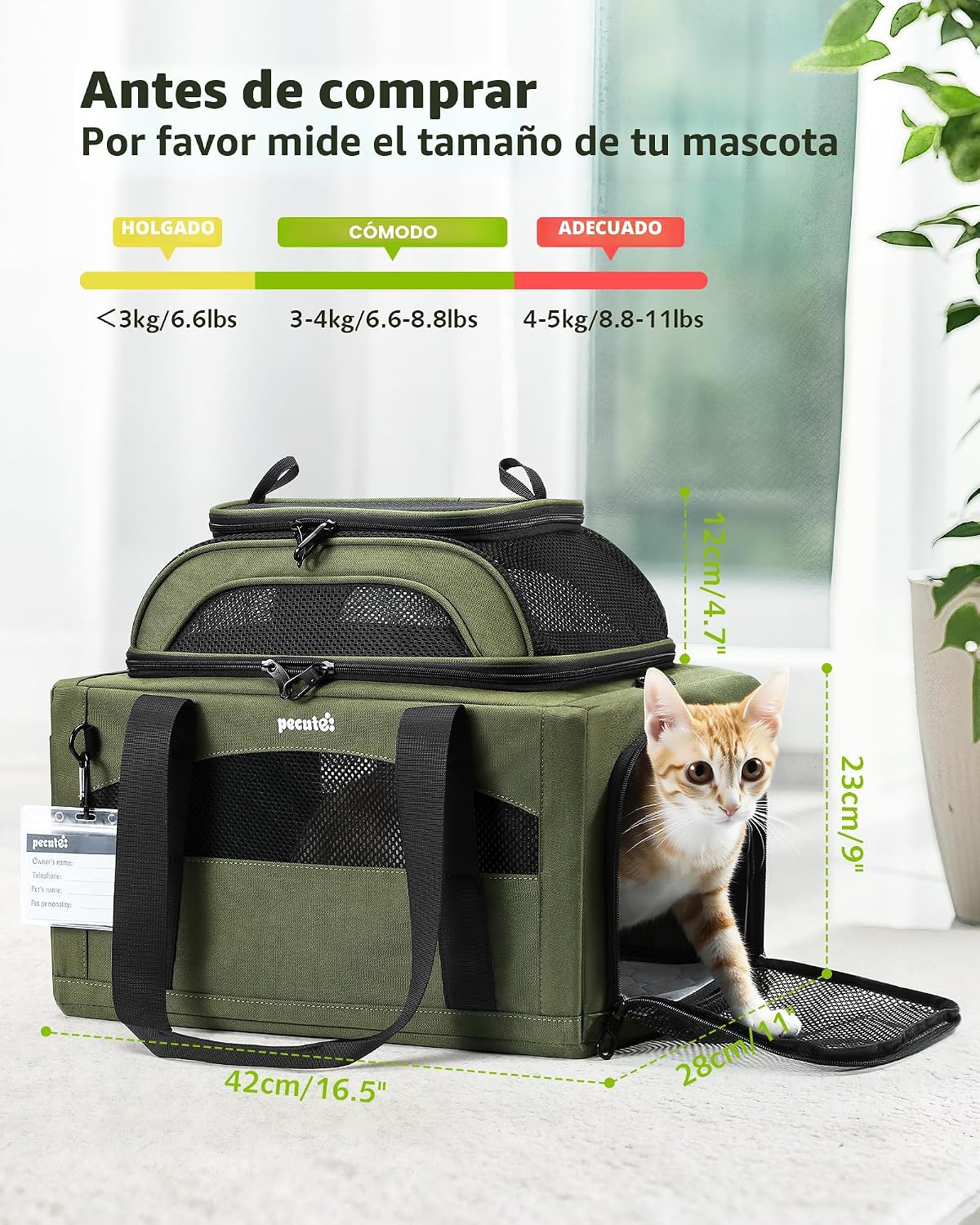 Pecute Transportador de mascotas expandible aprobado por aerolíneas...