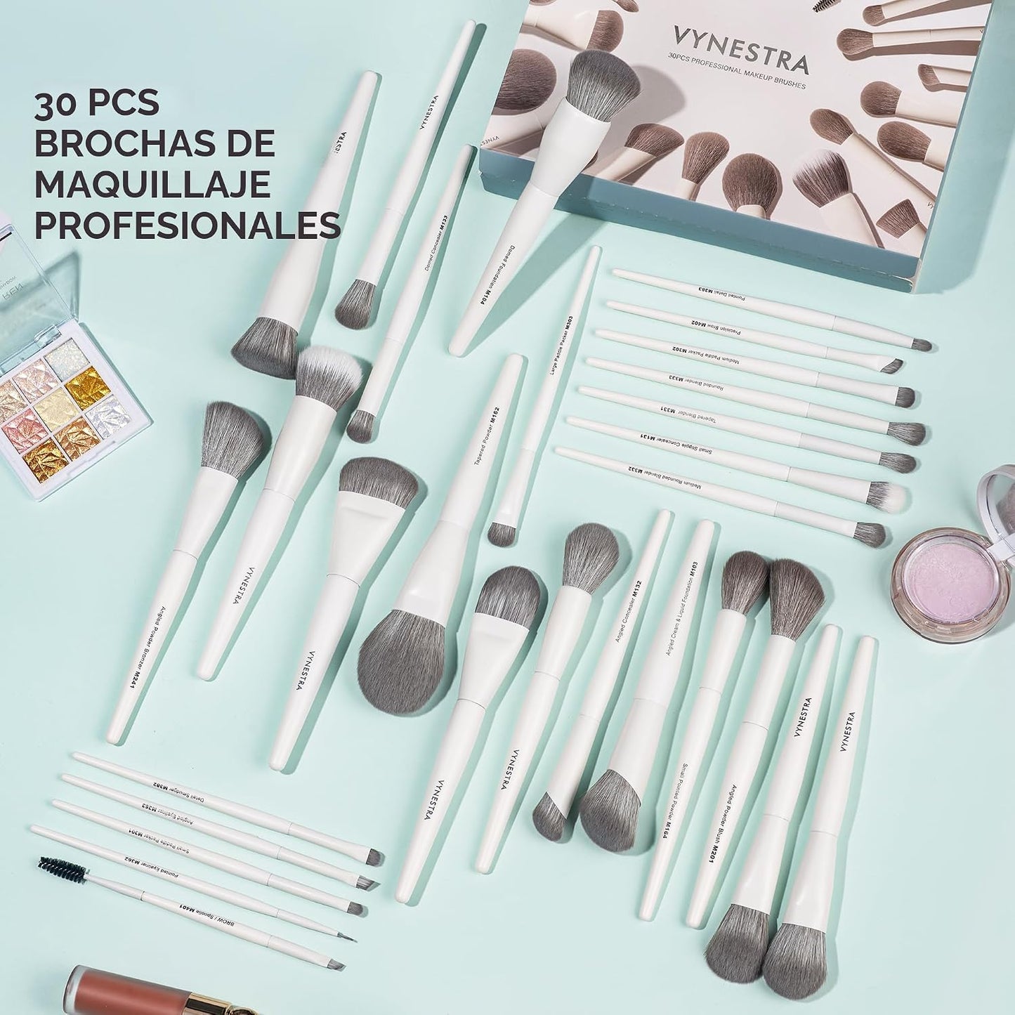Vynestra Juego de 30 brochas de maquillaje de grado profesional con...