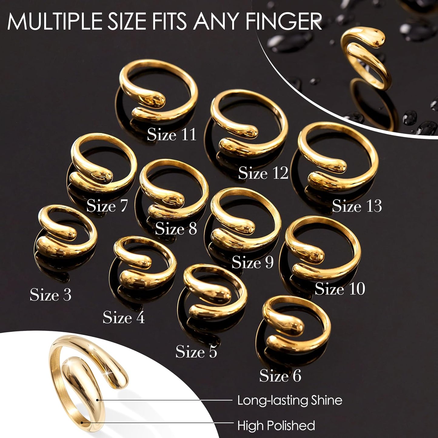 Poxtex - Anillos gruesos dorados para mujer, de oro antideslustre,...