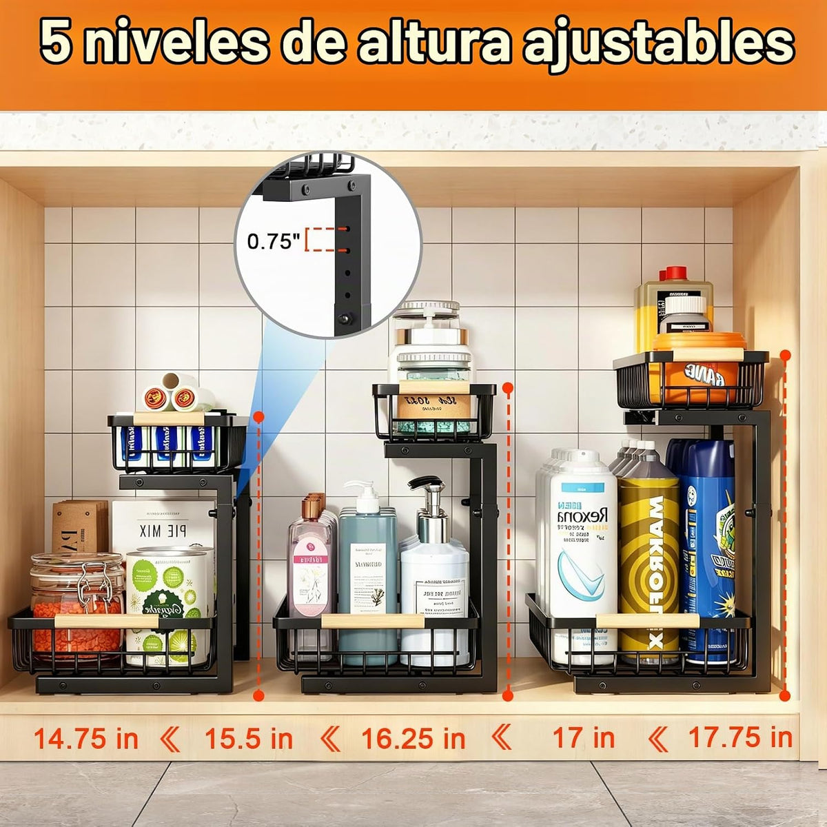 REALINN Organizador para debajo del fregadero, paquete de 2 organiz...