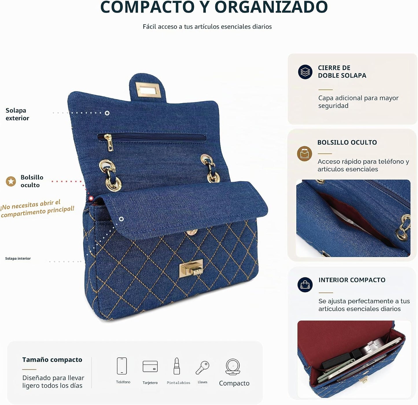 M-ioi-M Bolsos cruzados acolchados de mezclilla para mujer, bolsos...