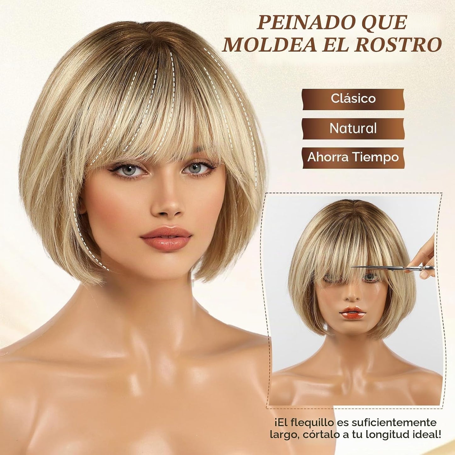 KKU Pelucas de cabello humano marrón claro degradado para mujer, pe...