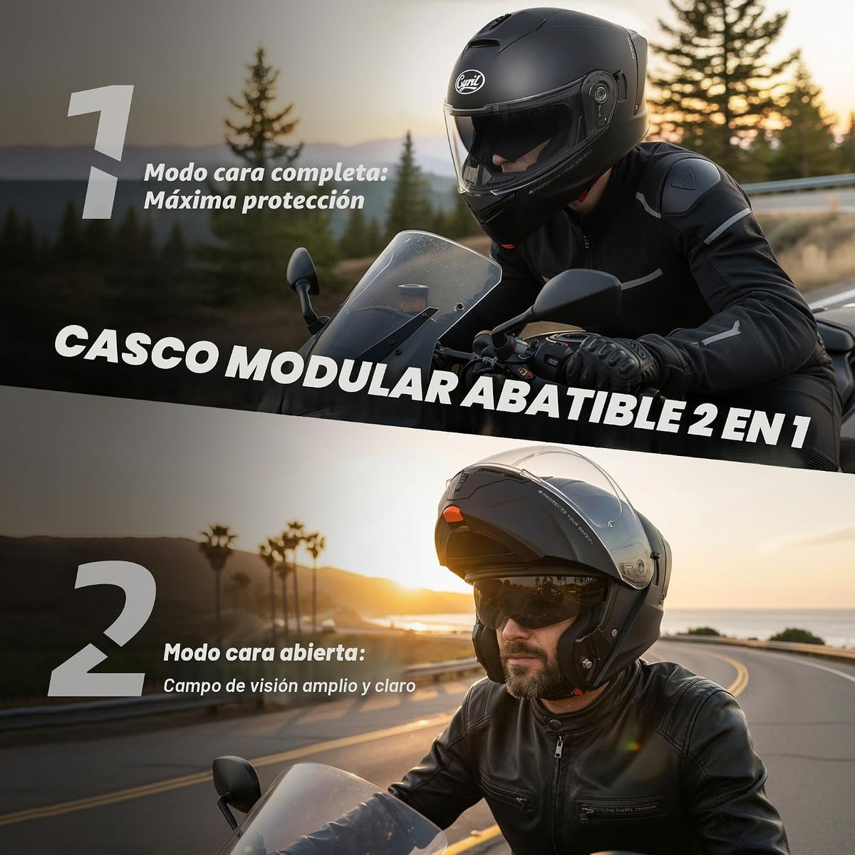 CYRIL Casco modular de motocicleta aprobado por DOT, cara completa...