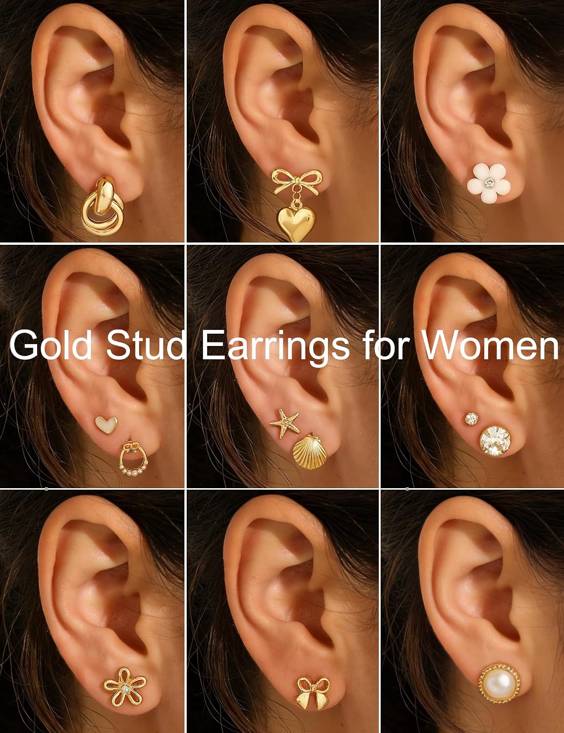 Juego de 75 Pares de Pendientes de Oro para Mujer, Pendientes de Ar...