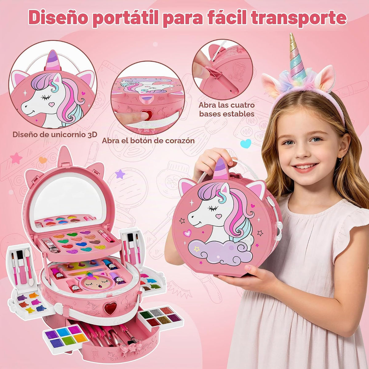 Kit de maquillaje de 59 piezas para niña, estuche de maquillaje lav...