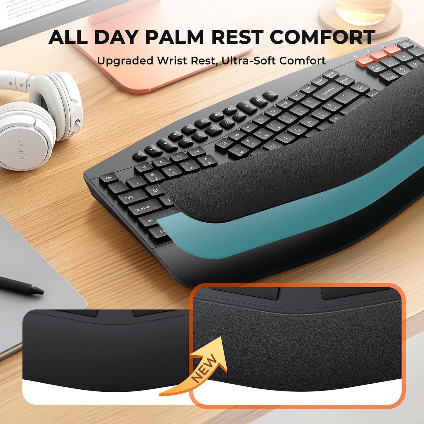 MEETION Combo ergonómico de teclado y mouse divididos, Bluetooth in...