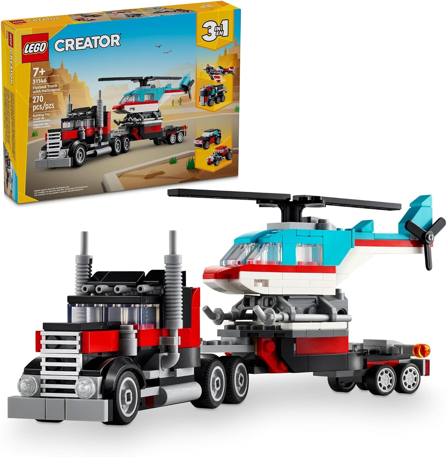 LEGO Creator 3 en 1 Camión de Plataforma Plana con Juguete de Helic...