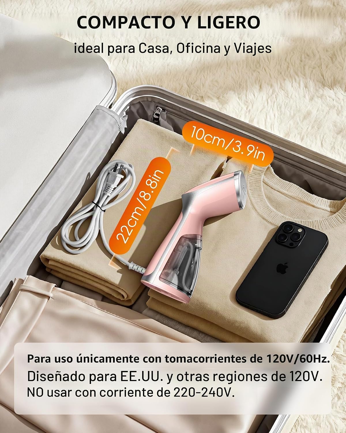 OGHom Vaporizador portátil de viaje para ropa, removedor de arrugas...