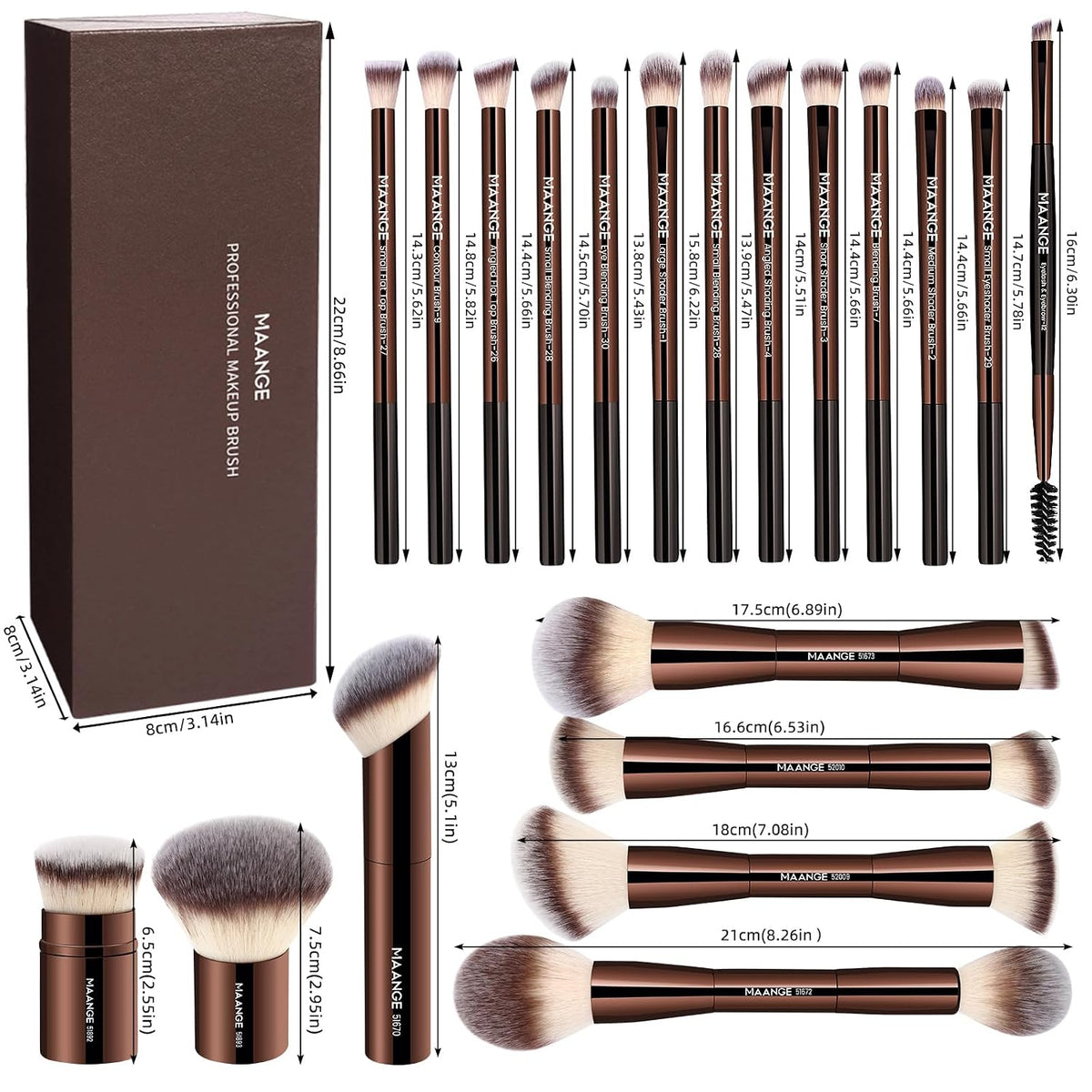 MAANGE 20 piezas de brochas de maquillaje con caja de regalo, broch...