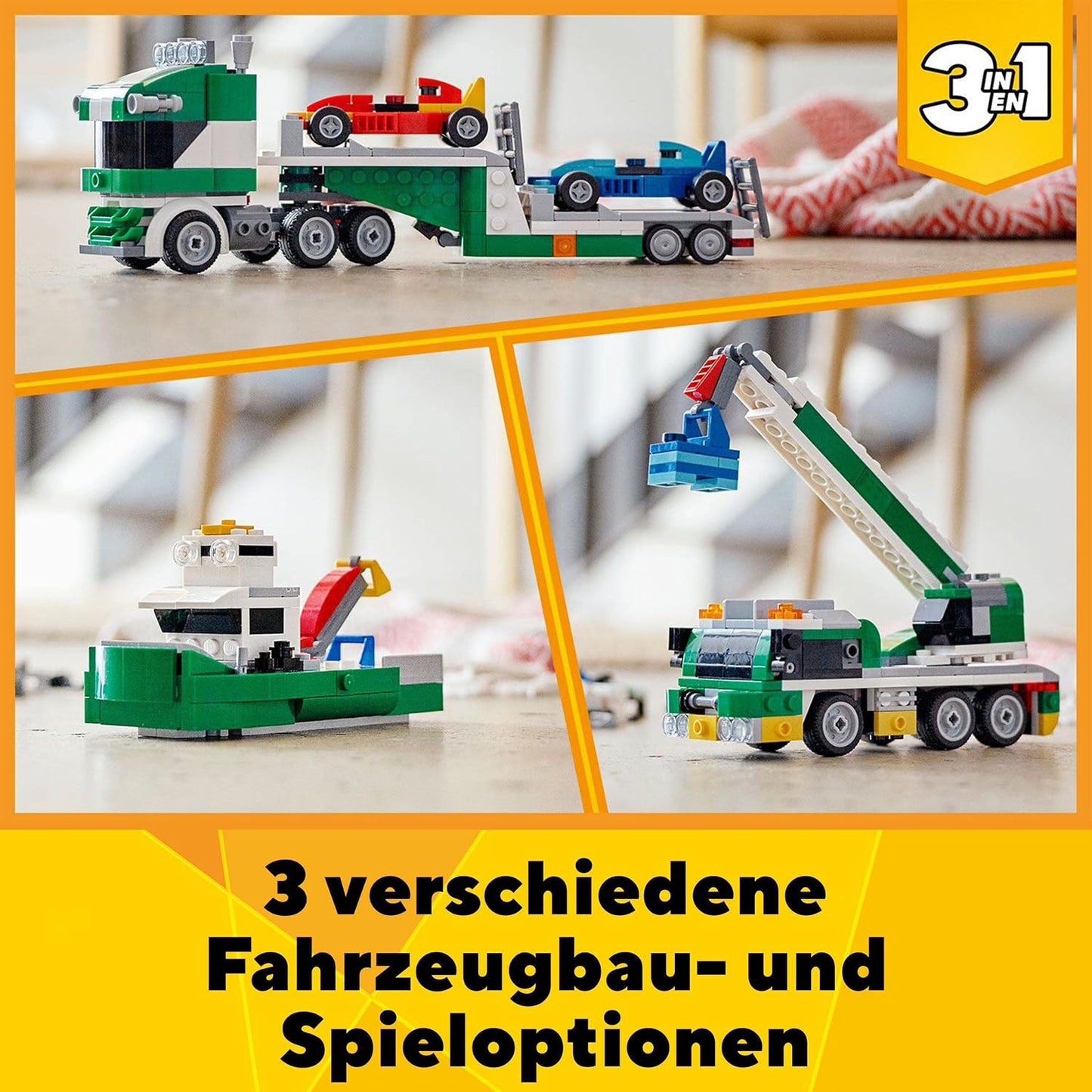 LEGO 31113 Creator 3 en 1 - Transportador de autos de carreras con...