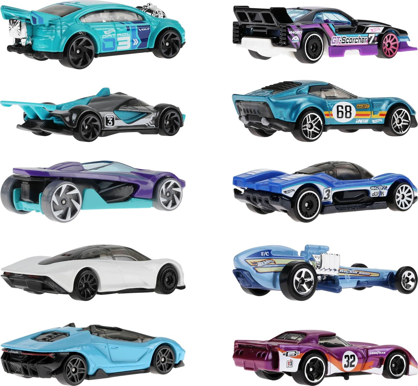 Hot Wheels Paquete de 10 autos de carreras de juguete (los estilos...