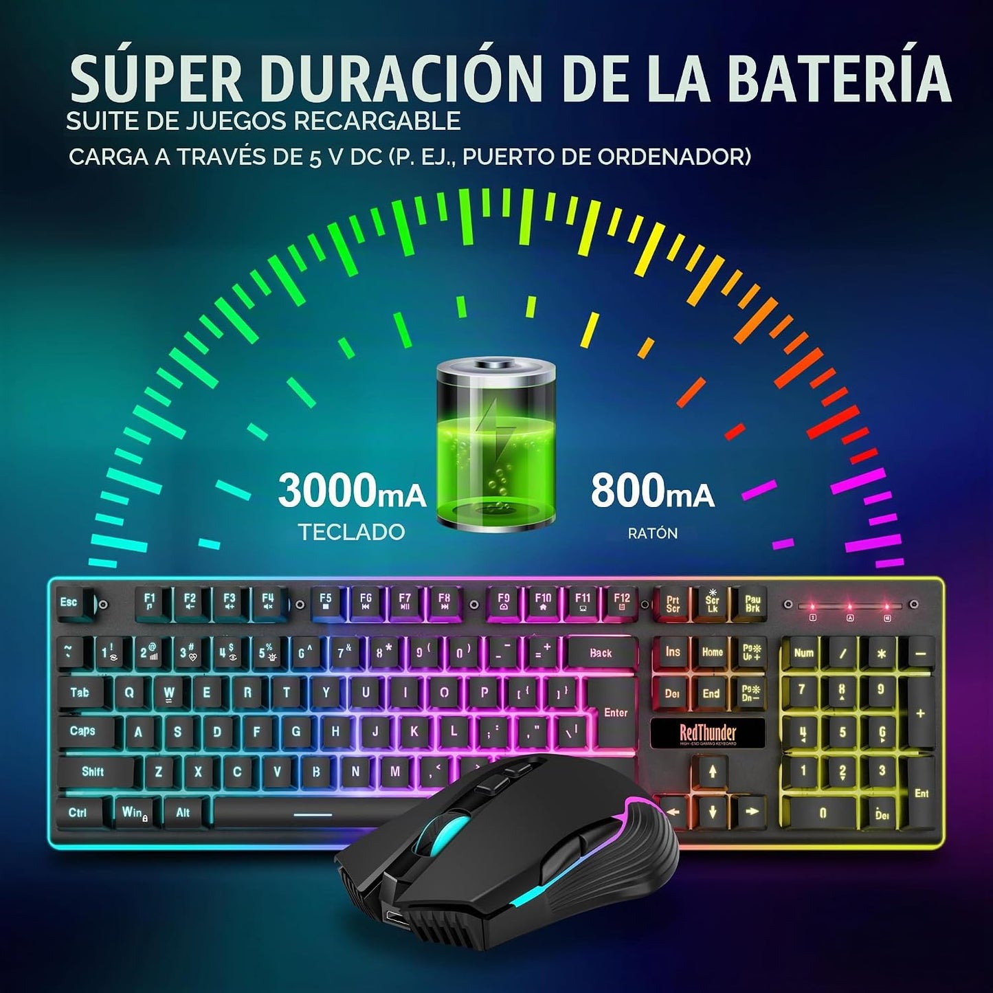 RedThunder K10 Juego de mouse y teclado inalámbricos, para videojue...