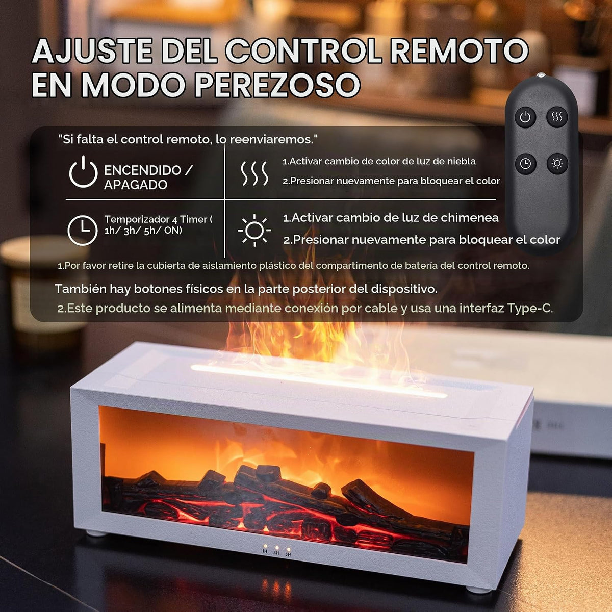 Difusor de aire con llama de chimenea TMEHM, humidificador de 7 col...