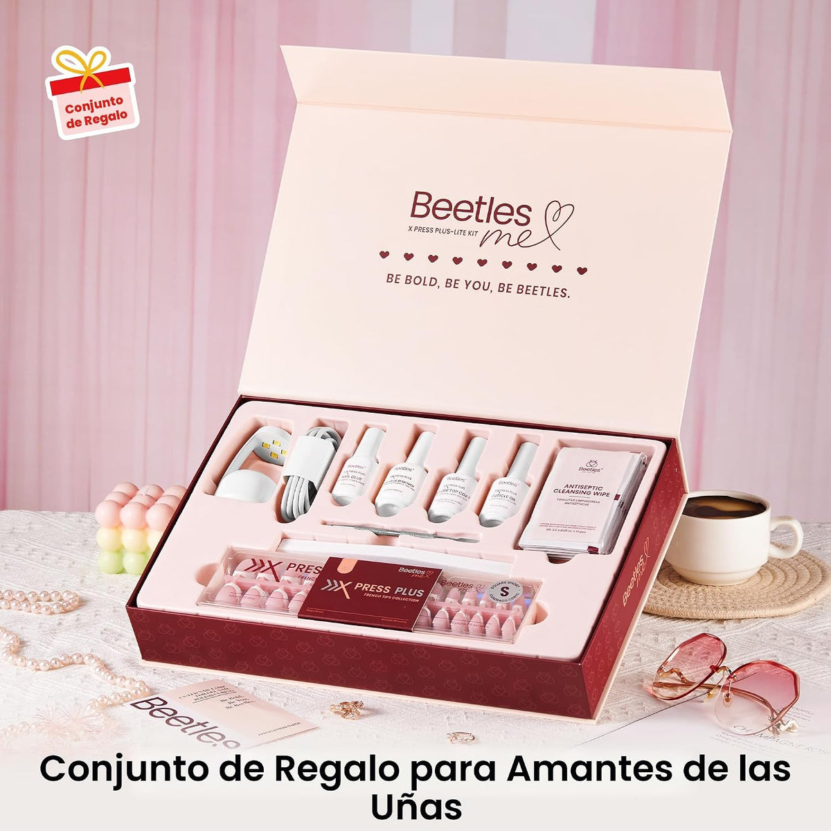 Beetles - Kit de uñas postizas a presión con punta francesa, cuadra...