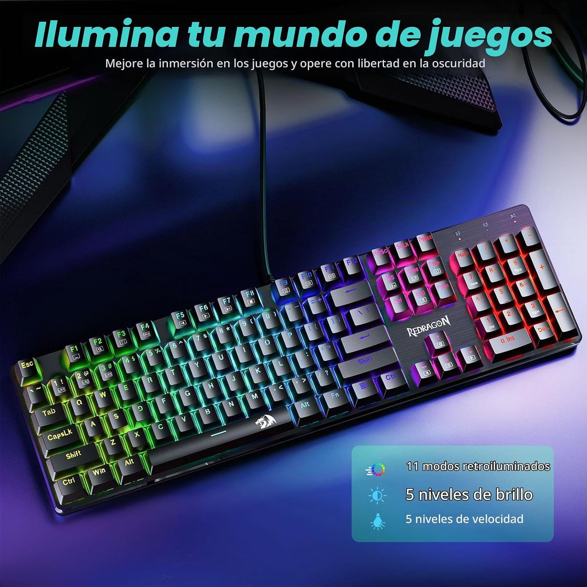 Redragon Teclado Mecánico para Juegos con Cable, 11 Modos Retroilum...