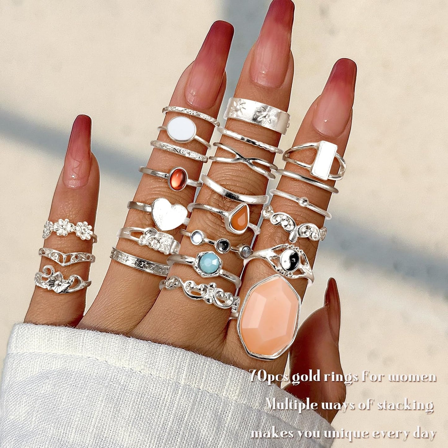 Subiceto Juego de 70 anillos de nudillos de cristal vintage para mu...