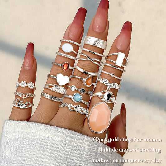 Subiceto Juego de 70 anillos de nudillos de cristal vintage para mu...
