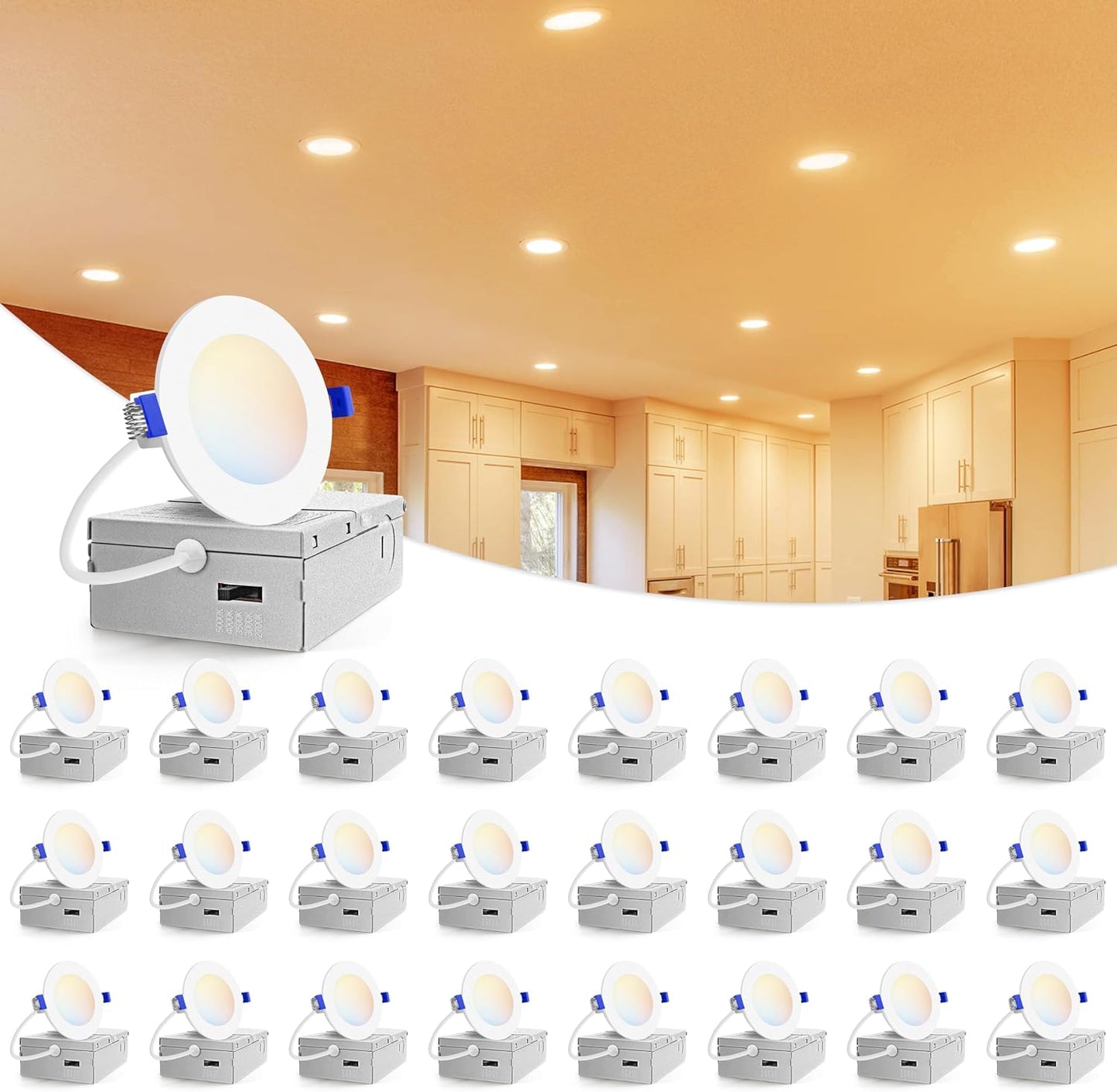VOLISUN Paquete de 24 unidades de iluminación empotrable de 3 pulga...