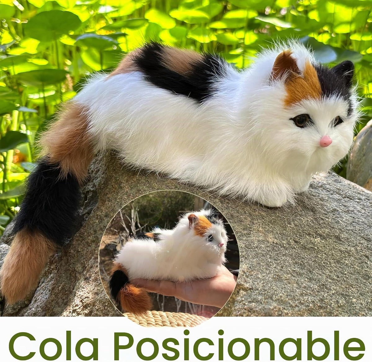 Figura realista de gato calicó para bebé, estatua de gatito peludo...