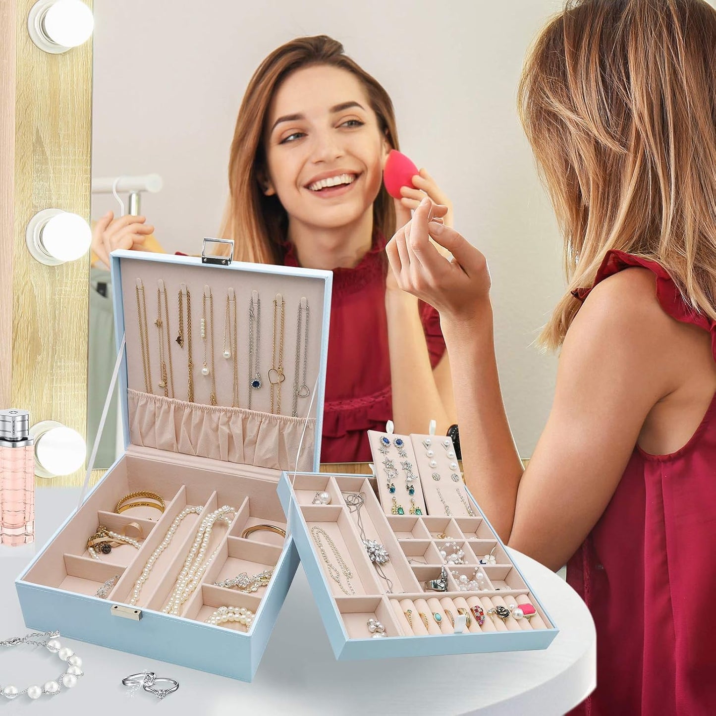 ProCase Caja de Joyas para Mujeres, 2 Capas Organizador de Joyas de...