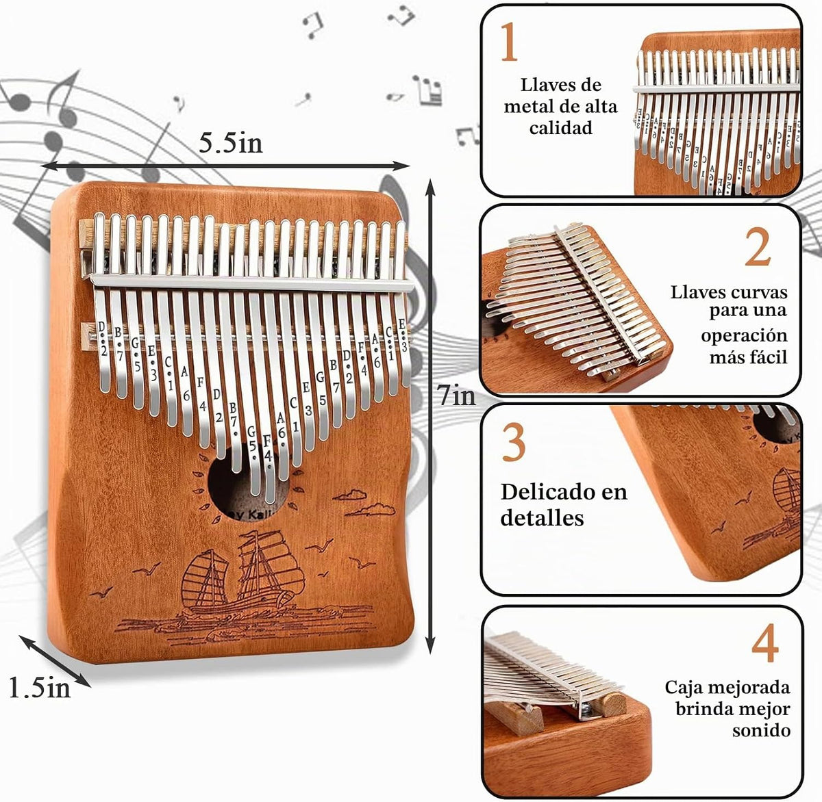Piano de dedo Kalimba 21 teclas, Calimba, Kalimba de 21 teclas con...
