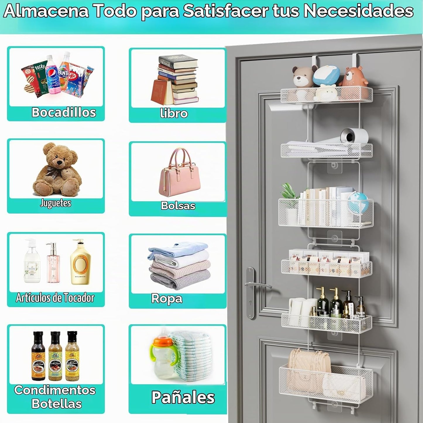 HapiRm Organizador de almacenamiento para colocar sobre la puerta,...