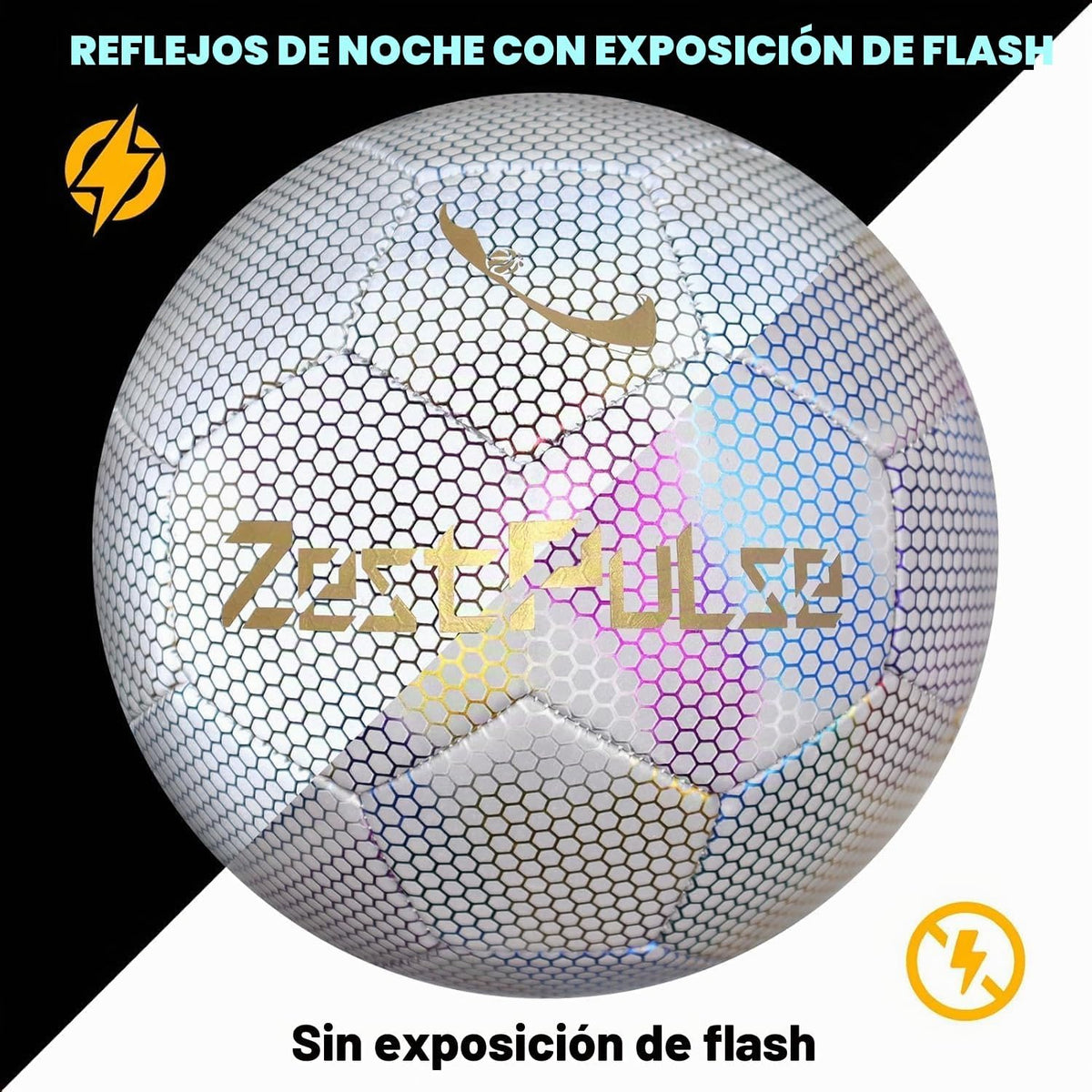 ZestPulse Balón de fútbol holográfico reflectante tamaño 3, 4 y 5 p...