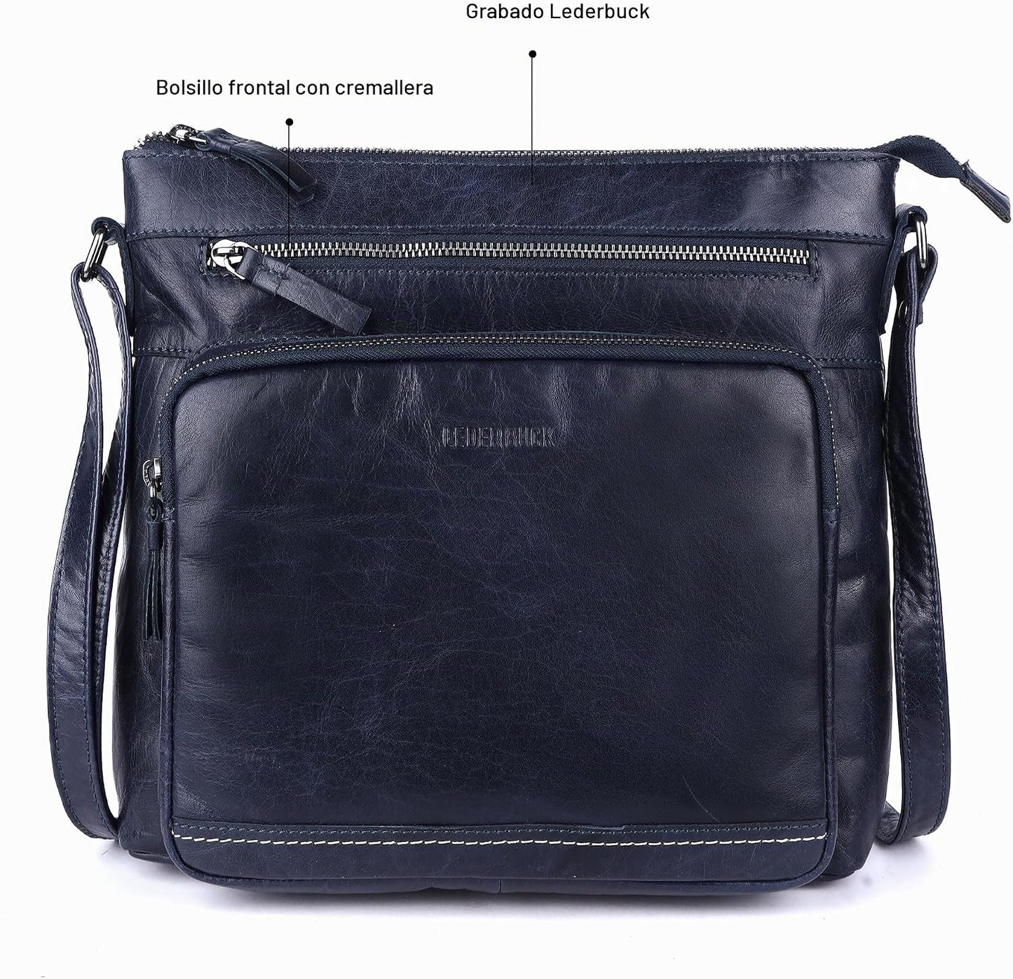 LEDERBUCK Olga - Bolso bandolera extragrande de piel auténtica para...