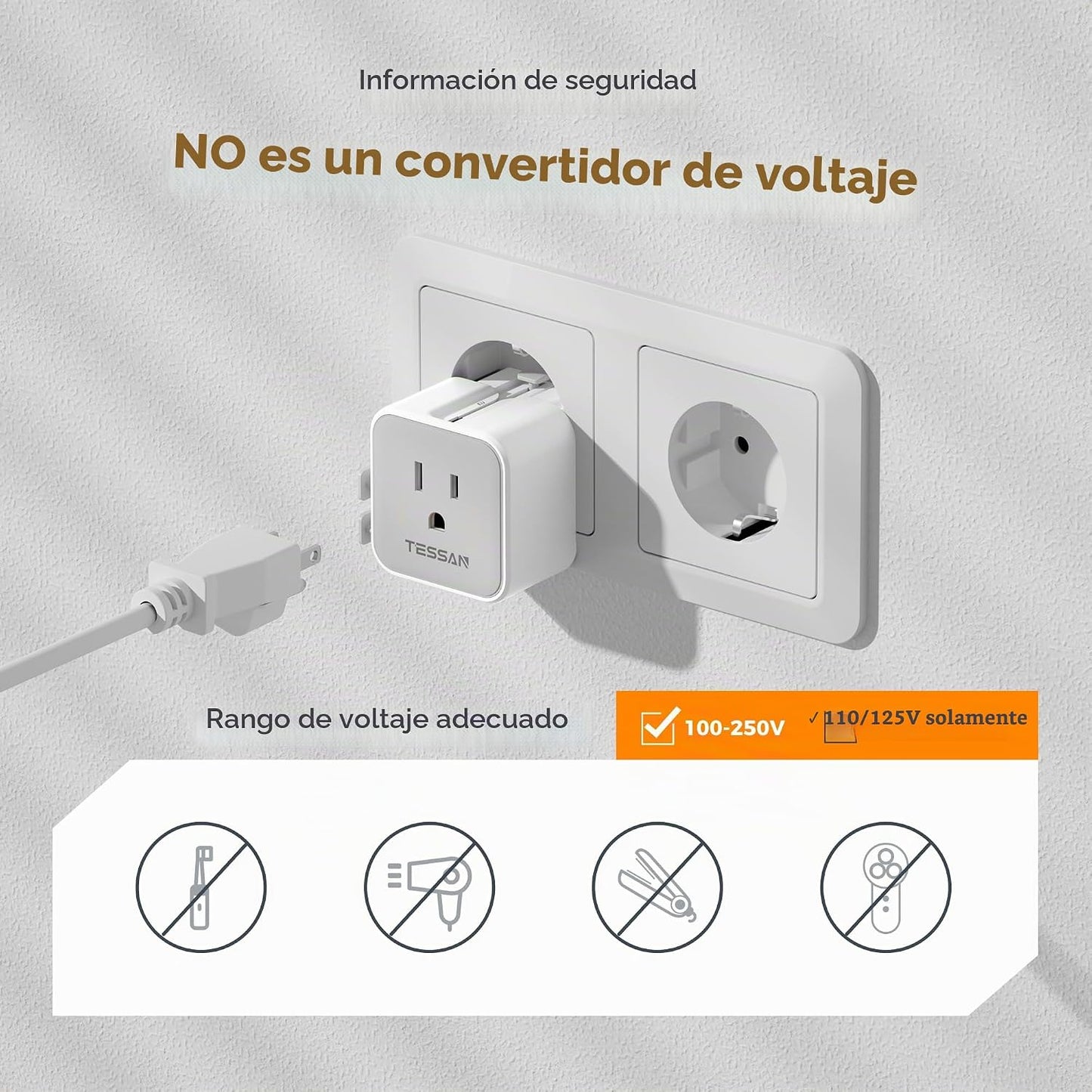 TESSAN Paquete de 2 adaptadores universales de viaje, adaptador de...