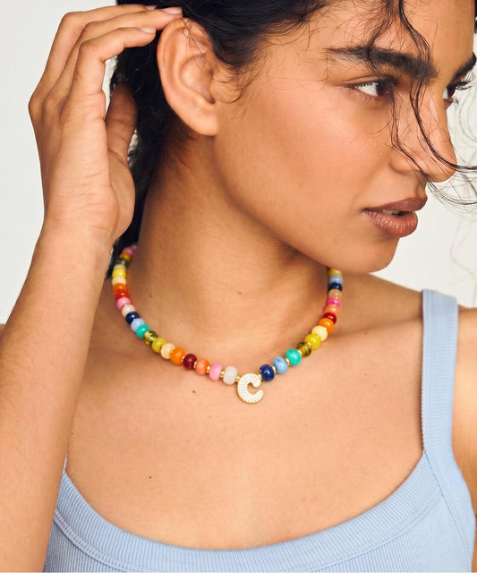 TENTMENTISE Collar con inicial de cuentas coloridas para mujer, col...