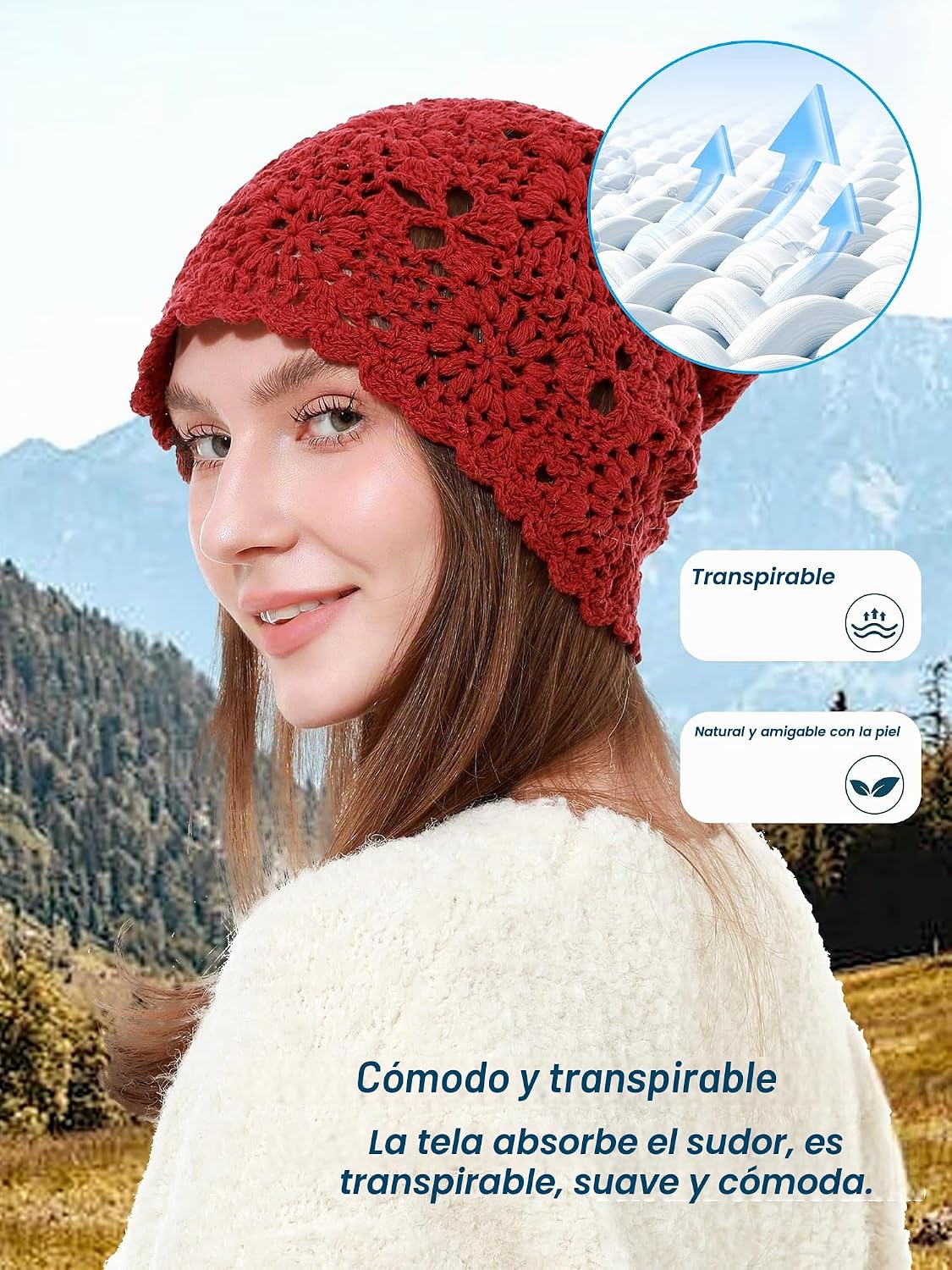 sy soul young Gorro de algodón de ganchillo para mujer, suave y hol...