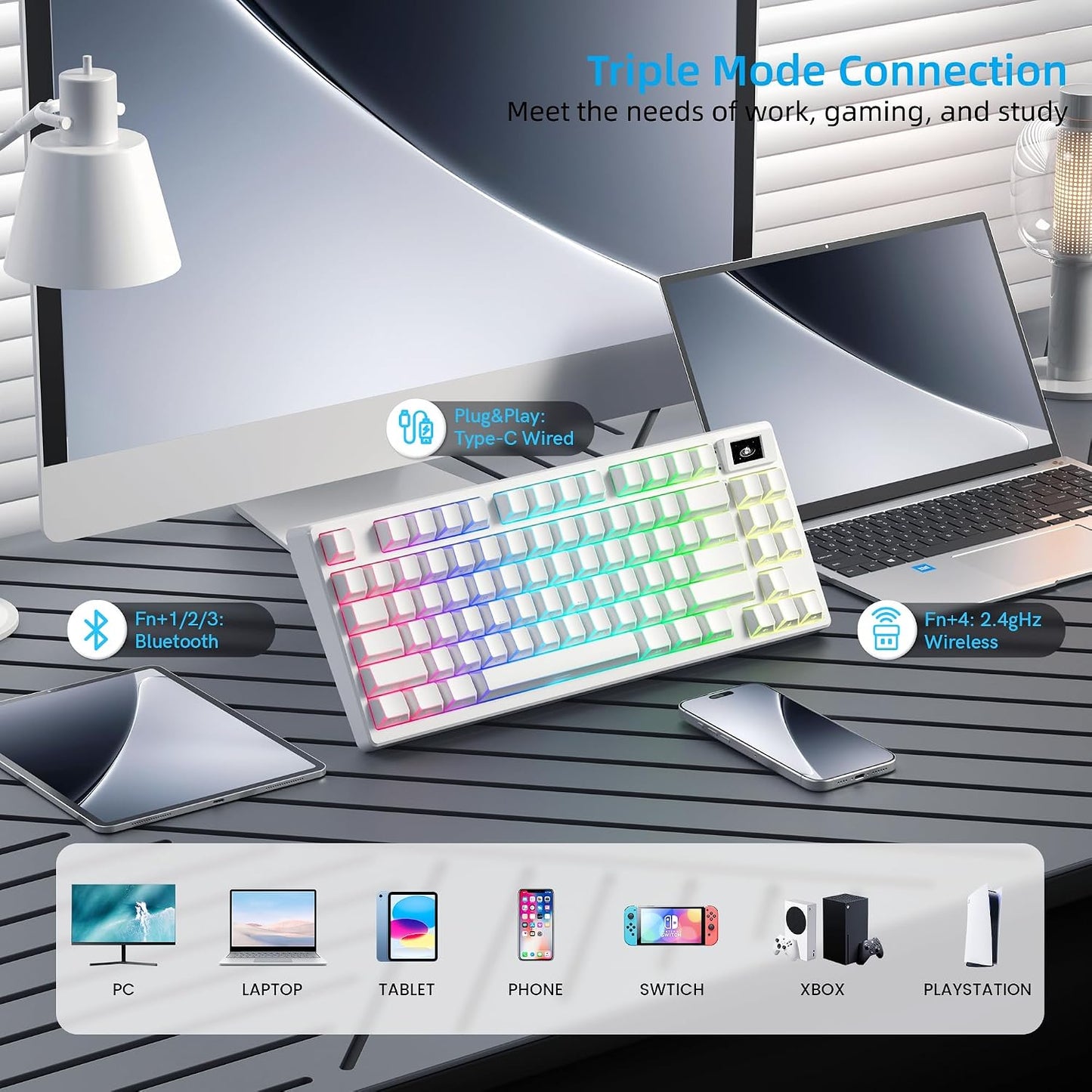 Womier Teclado mecánico inalámbrico 75% con pantalla multimedia a c...