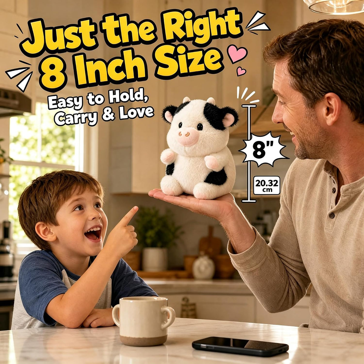 Animal de peluche de vaca, ultra suave y esponjoso para niños, 8 pu...