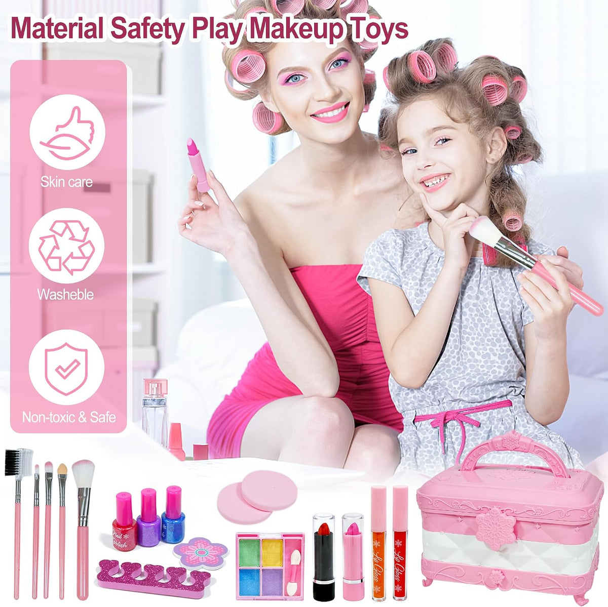 YasinKidz Kit de maquillaje 60 en 1 para niños, con espejo de maqui...