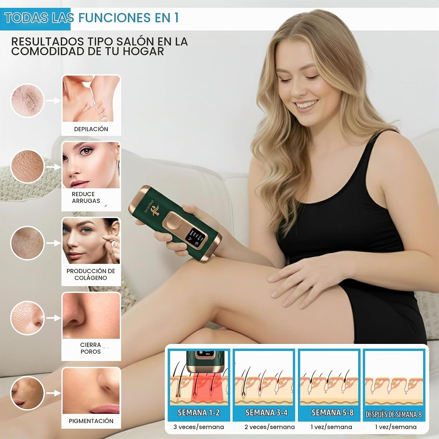 Dispositivo de depilación láser IPL, facial permanente, cara, barbi...