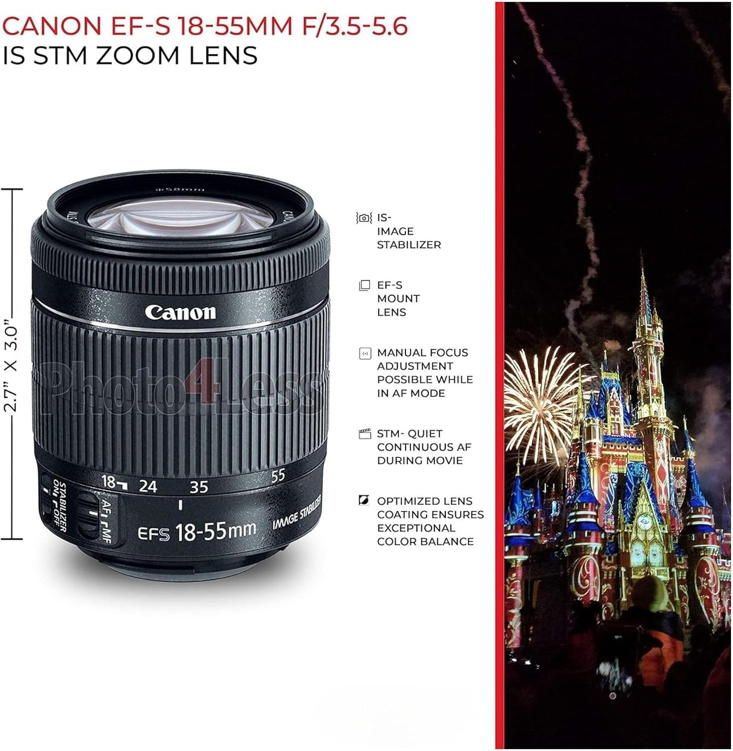 Canon EOS Rebel T7 Cámara DSLR con lente de 0.709-2.165 in (negro)...