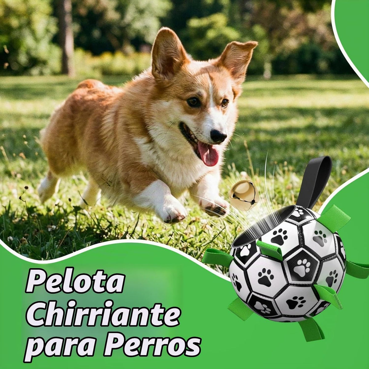 QDAN Pelotas de fútbol para perros con campana en el interior, pelo...