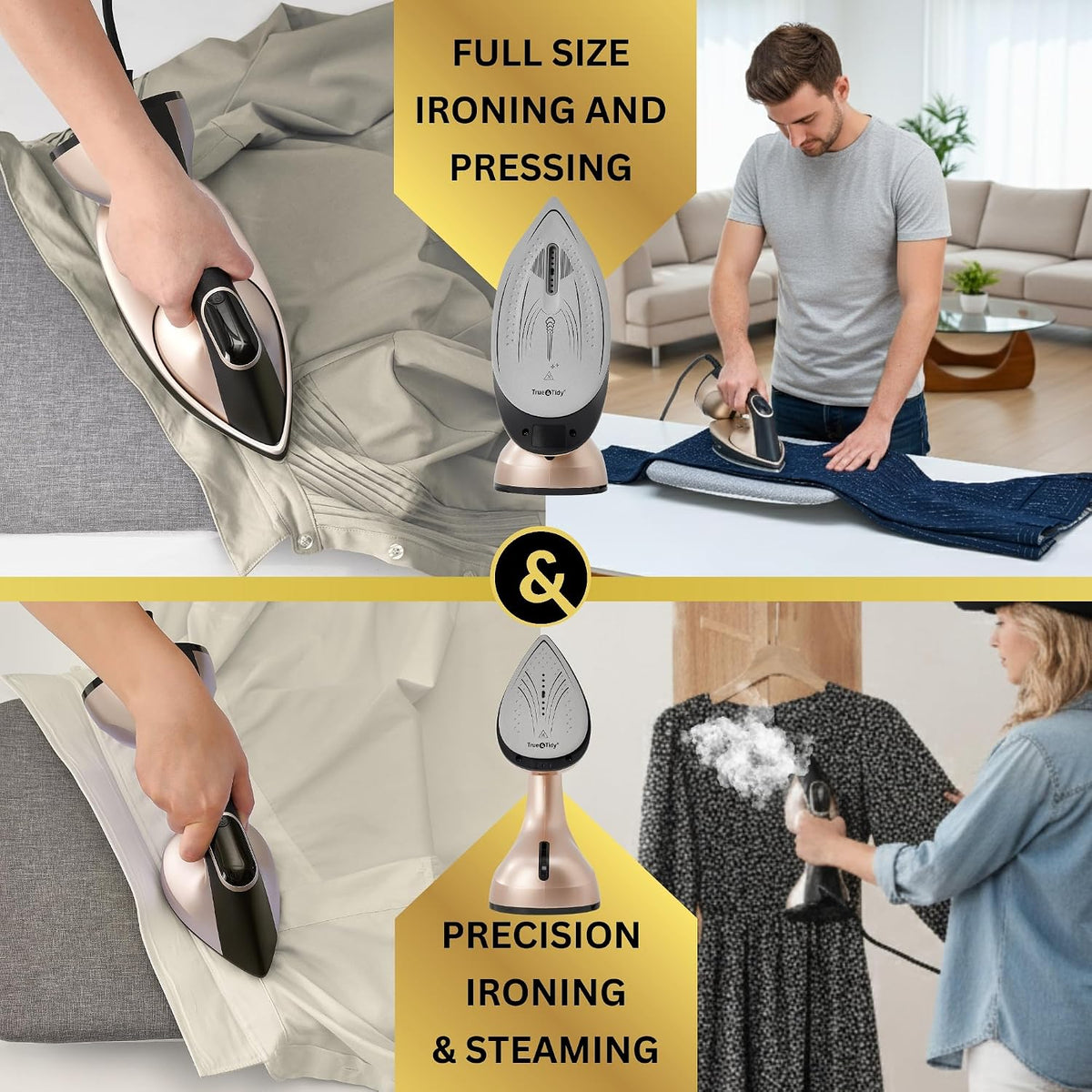 True &amp; Tidy DuoPress - Plancha 2 en 1 para ropa con suela desmo...