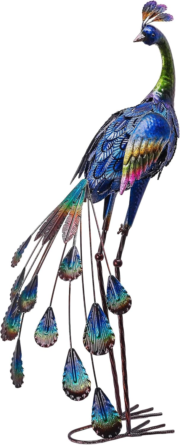 TERESA'S COLLECTIONS - Pavo real de metal de 35 pulgadas, decor...