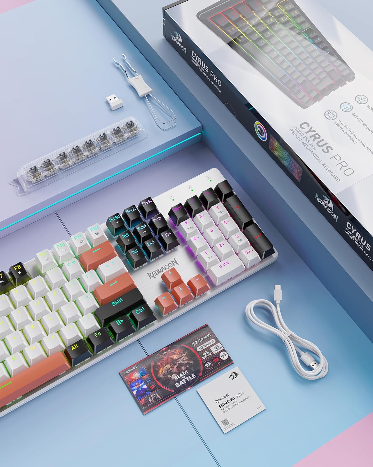 Redragon Teclado mecánico inalámbrico para juegos, triple modo BT\/...