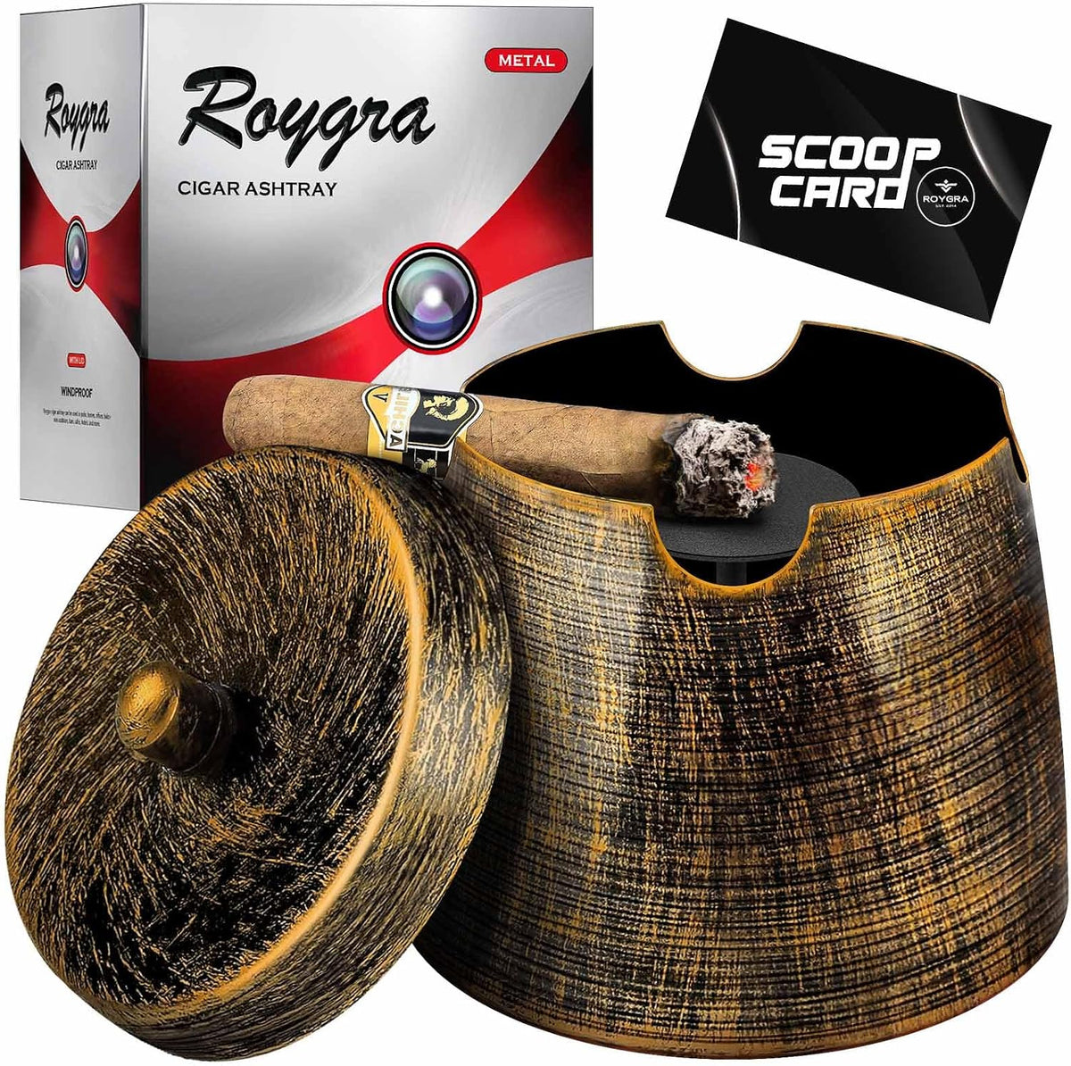 roygra Cenicero para cenizas con tapa, cenicero de cigarros al aire...