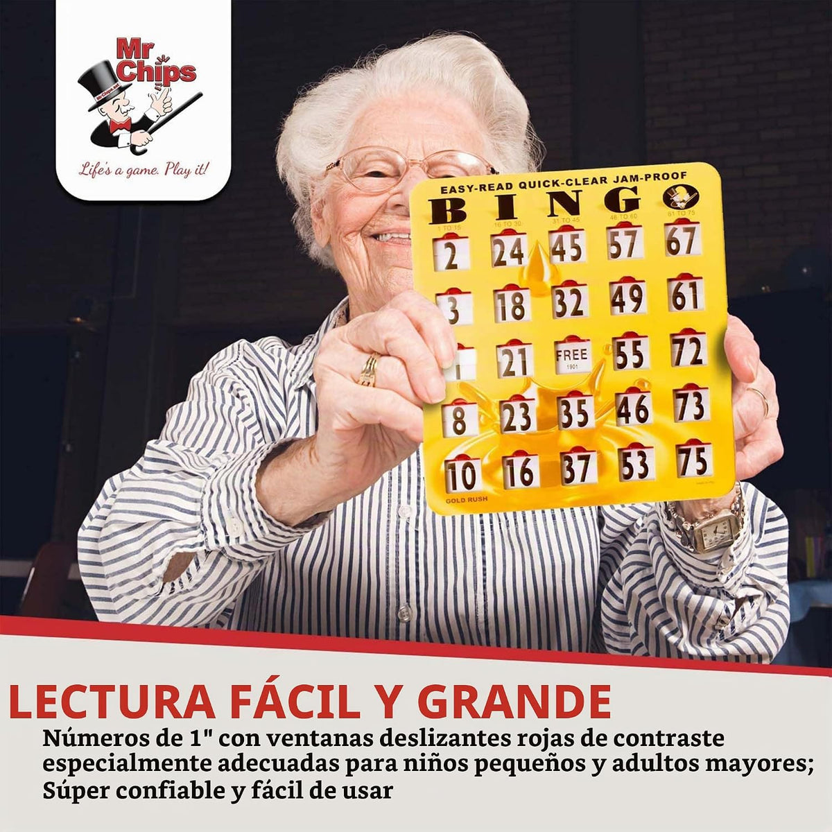 MR CHIPS Tarjetas de bingo deslizantes con ventana deslizante, fáci...